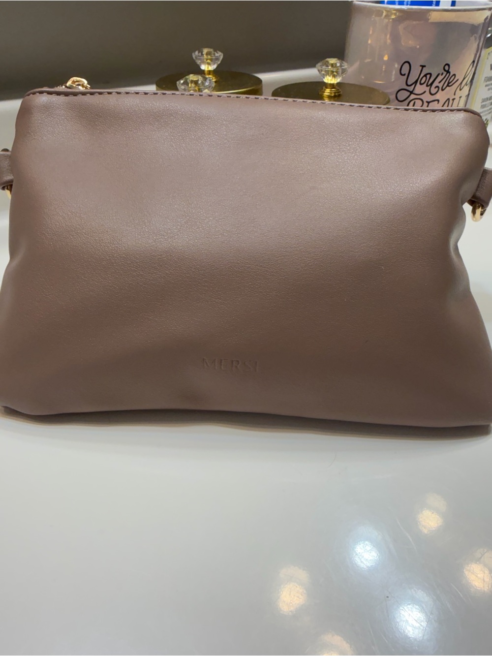 Mersi Women's Vegan Leather Clutch in Taupe